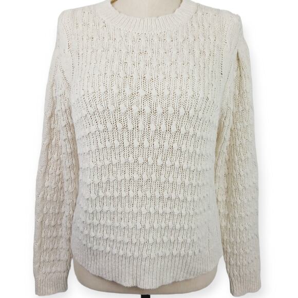 Something Navy SZ XL Cream Cotton Linen Blend Bobble & Cable Knit Chunky Sweater - Picture 2 of 9